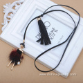 Long Suede Tassel With Sexy Lady POM POM Charm Necklace